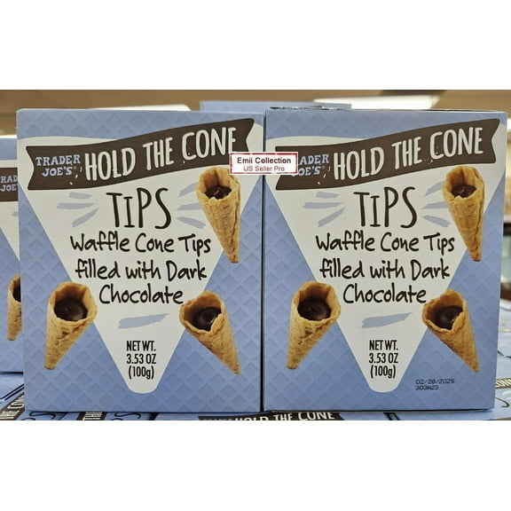 Trader Joe’s Hold the Cone Tips Waffle Cone Tips Filled with Dark Chocolate 3.53oz 100g (2 Boxes)