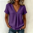 thumbnail image 3 of Dvprdro Womens Cotton Linen V Neck Short Sleeve Tops Summer Casual Solid Light weight Blouses Tees, 3 of 10