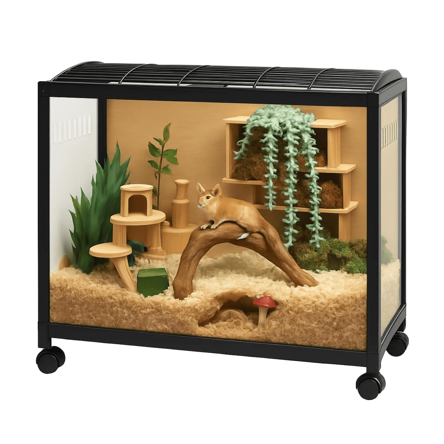 Hamster Cage Metal Small Animal Habitats with Acrylic Sides Stackable Design Movable Metal Cage On Wheels for Guinea Pig,Gerbi（39.76"L x 20.47"W x 7.2"H）
