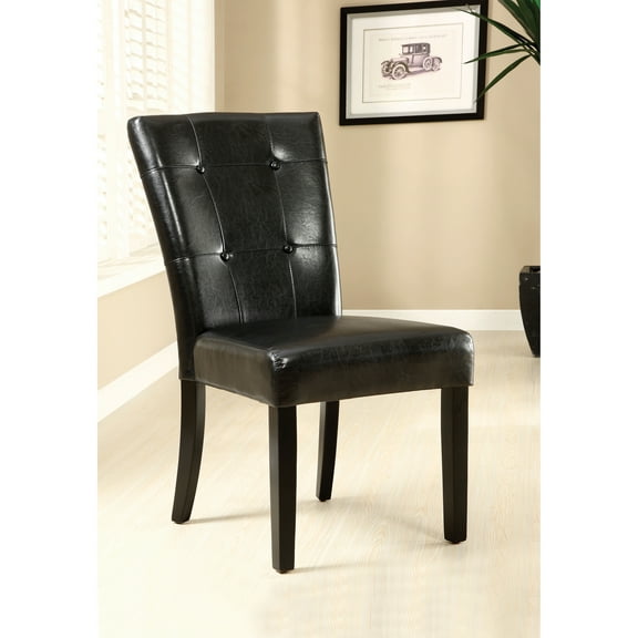 Furniture of America Leslie Tufted Black Faux Leather and Espresso Wood Side Chairs (Set of 2)
