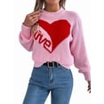 thumbnail image 3 of Valentine'S Day Sweater for Women Heart Woven Knitted Pullover Long Sleeve Woven Knitted Casual Sweater Pink L, 3 of 10