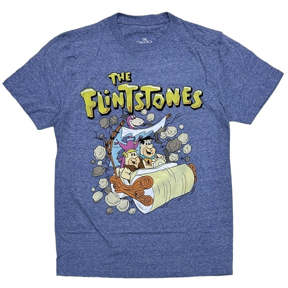 The Flintstones Men's Officially Licensed Vintage Retro Graphic Tee T-Shirt (Small, Heather Blue)