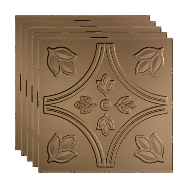 FASÄDE Traditional Style/Pattern 5 Decorative Vinyl 2ft x 2ft Lay in Ceiling Panel in Argent Bronze(5 Pack)
