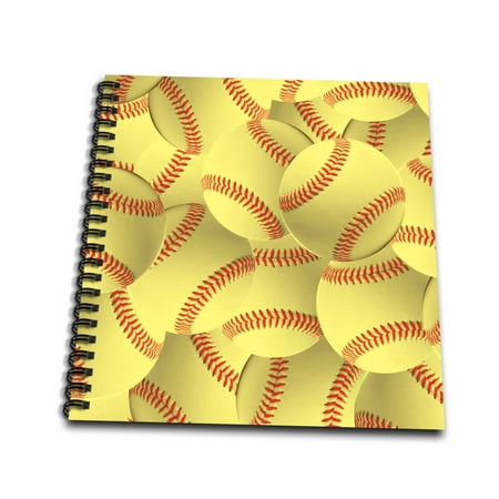 3dRose Softball pattern - yellow red stitched balls - Soft ball sport - sporty - sporting game - team jock - Mini Notepad, 4 by 4-inch