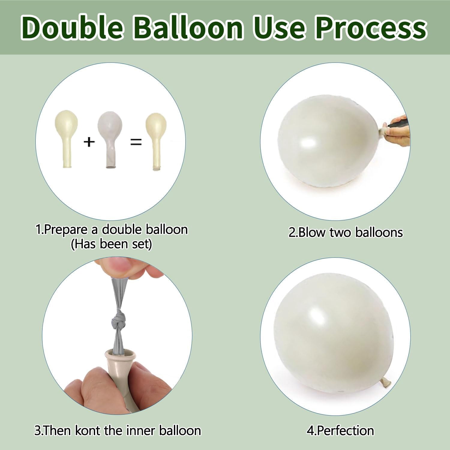 Emerald Green Pearl White Gold Balloons Arch Kit Double Stuffed Dark Green Light Pastel Sand Ivory White Metallic Gold Bobo Balloons for Wedding Baby Shower Birthday Party Decorations