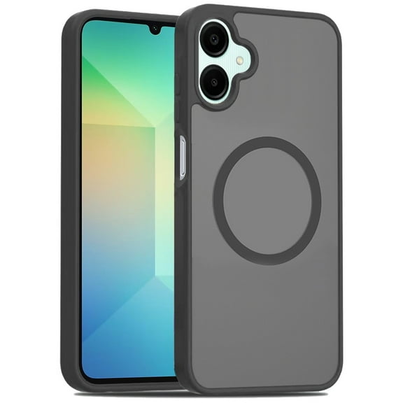 For Samsung Galaxy A06 Case, MagSafe Compatible Case Hybrid Soft TPU Bumper Hard Translucent Matte Back Slim Shockproof Phone Cover (Black)