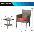 thumbnail image 3 of LiteHaven 3 Piece Outdoor Furniture Set Patio Gray Wicker Chairs Furniture Bistro Conversation Set 2 Rattan Chairs with Red Cushions and Glass Coffee Table for Porch Lawn Garden Balcony Backyard  Red, 3 of 7