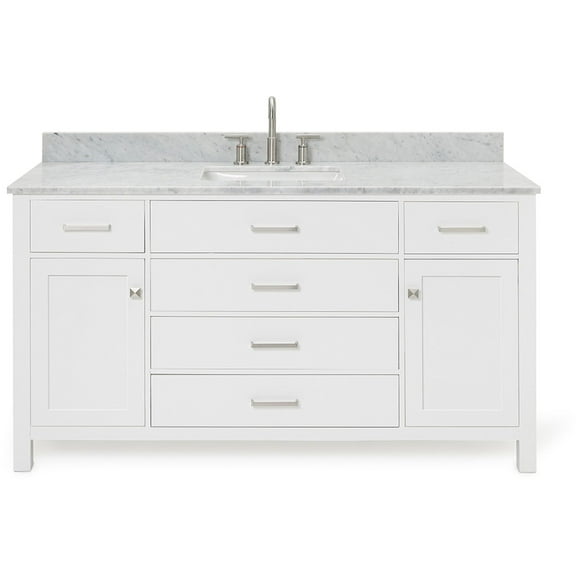 Ariel H061scw2rvo Bristol 61" Free Standing Single Rectangular Basin Vanity Set - White