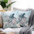 thumbnail image 2 of Throw Pillow Covers 18x18 Inch Set of 2, Coastal Octopus Waterproof Outdoor Pillow Covers, Summer Beach Vintage Ocean Coral Decorative Cushion Pillowcases for Couch, Sofa, Bed, Garden, Patio, 2 of 9
