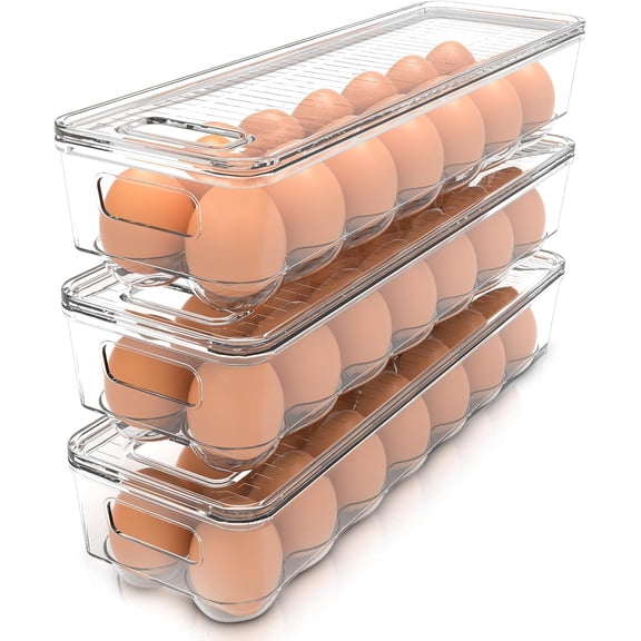 Egg Container With Lid and Handle for Refrigerator - Pack of 1 - Clear Stackable Egg Holder for Kitchen Storage and organization