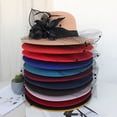 thumbnail image 3 of Sombrero de lana de ala grande para otoño e invierno, sombrero de fieltro retro británico, sombrero de copa de malla con flores para banquetes, 3 of 5
