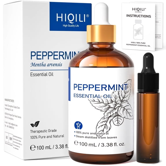 HIQILI Peppermint Essential Oil, 100mL for Diffuser Skin Hair Massage&Muscle Wellness Care