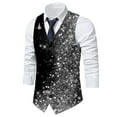 thumbnail image 3 of Telankuip Retro Vests for Men Herringbone Tweed Stand-Up Collar Formal Suit Vest Single Sleeveless Casual Business Wedding Groomsmen Waistcoats with Pockets Grey XXXL, 3 of 4
