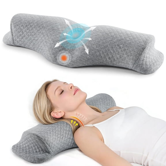 MOONORAH Cervical Neck Pillows for Pain Relief Sleeping, Memory Foam Neck Bolster Support Pillow and Shoulder Relaxer for Stiff Pain Relief, Neck Support Pillow Bed Neck Roll Pillow(Gray)