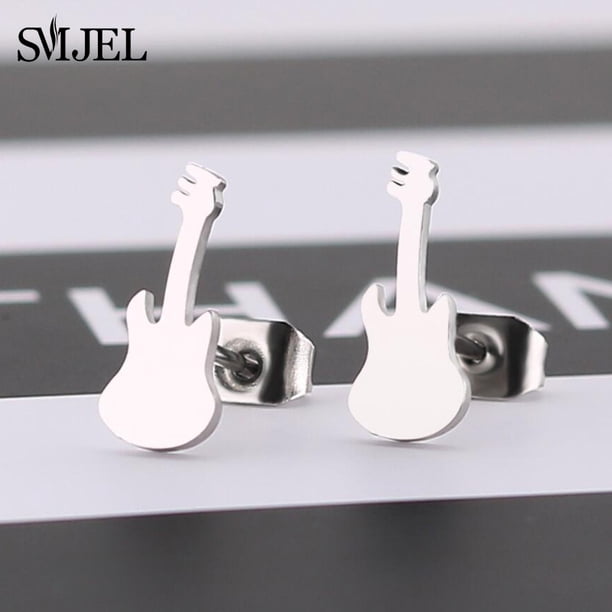 SMJEL-pendientes de guitarra con personalidad para hombre y mujer, aretes de acero inoxidable, joyería de instrumentos musicales de moda negra
