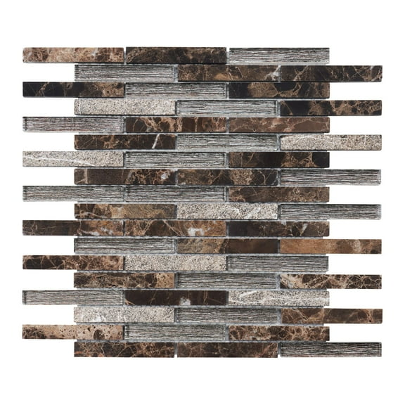 Modket TDH305NS Brown Emperador Dark Metallic Glass Brick Joint Mosaic Tile Kitchen Backsplash