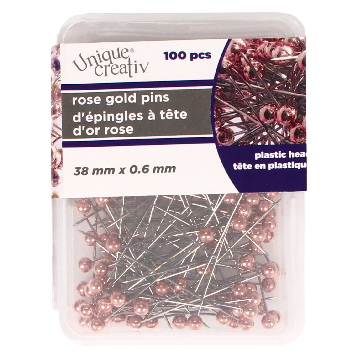 Unique Creativ Rose‑Gold Pearl Head Pins, 100 pcs — 38 mm x 0.6 mm, Nickel‑Plated Steel, Rose Gold Pearl Head Pins