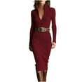 thumbnail image 2 of YueHuiYing Womens Ribbed Knit Maxi Dresses Long Sleeve V Neck Casual Sweater Dress Bodycon Midi Dress, 2 of 6