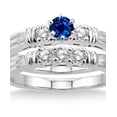 thumbnail image 2 of 1.25 Carat Round Cut Blue Sapphire And Diamond Moissanite Three Stone Bridal Set On 10K White Gold, Promise Ring, Anniversary Ring, 2 of 2
