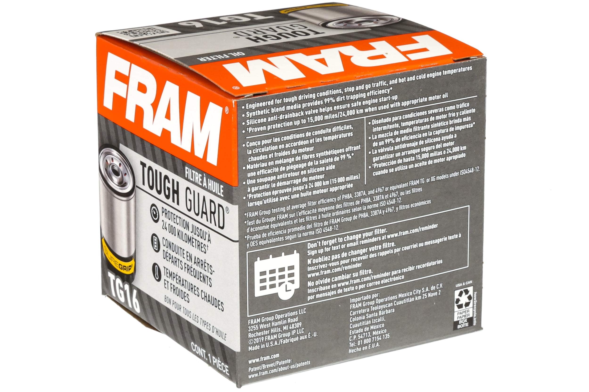 FRAM Tough Guard Oil Filter, TG16, 15K Miles, Replacement Filter for Selected Vehicles
