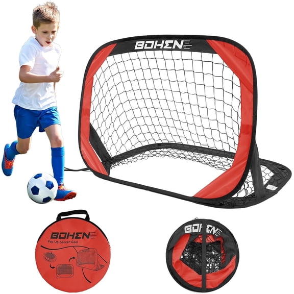 BOHEN Pop Up Soccer Goals for Kids-Foldable Portable Soccer Net for Outdoor Indoor Backyard Beach(3.3x2.2FT,Red)