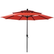 MF Studio 10ft Patio Umbrella 3 Tier Vented Outdoor Market Table Umbrella with Crank and Tilt All Aluminum Frame Orange Red