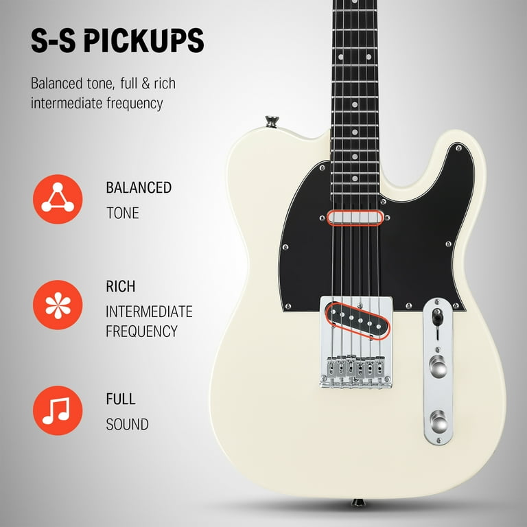 Donner Electric Guitar Solid Body SS Pickup,With Gig Bag, White, DTL-100