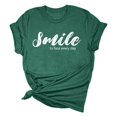 thumbnail image 4 of CUZIBR Ladies Tops Shirts For Women Summer Fashion Short Sleeve Round Neck Casual Letter Print Loose Fit Relaxed Breathable Lightweight Oversized Trendy Graphic Tee,Green,XL, 4 of 6