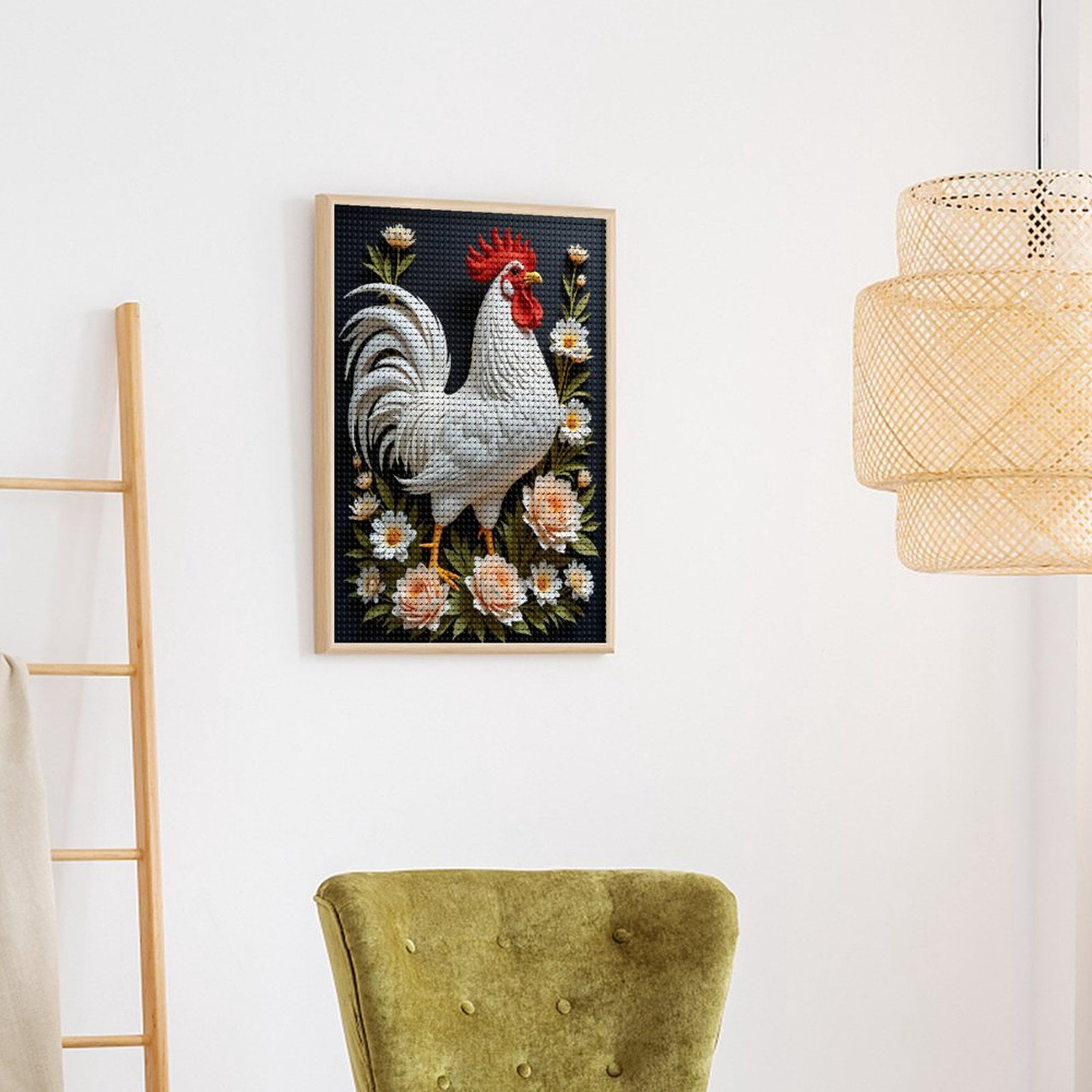 Diamond Art Kits for Adults, Rooster Floral Art Paper Sculpture 5D Diamond Painting Kits for Adults Beginners, DIY Full Drill Diamond Painting, Gem Art and Crafts 12x16