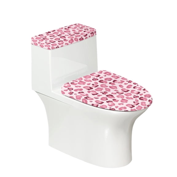 HELLHERO Polyester Toilet Tank Lid Cover with Pink Leopard Print, 17x21 Inches 2 Piece Set Toilet Lid Dust Cover for Home Bathroom