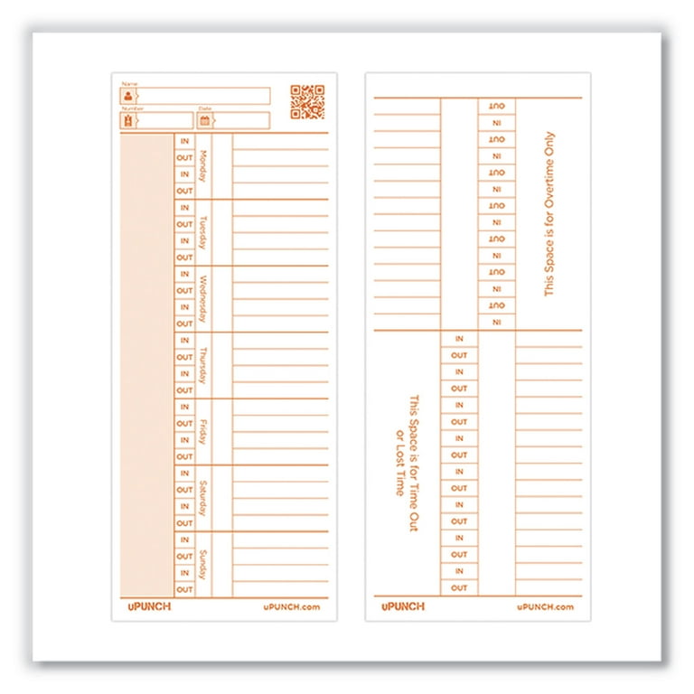 Time Card for PK1100 Time Clock, Two Sides, 3.38 x 8.25, 100/Pack Time Card for PK1100 Time Clock, Two Sides, 3.38 x 8.25, 100/Pack