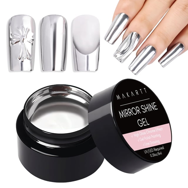 Esmalte de uñas Makartt Mirror Shine Gel Metallic Silver 8 ml
