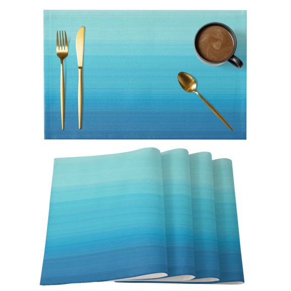 Blue Teal Gradient Placemats Set of 2, Abstract Minimalist Modern Aqua Ombre Texture Non-Slip Place Mats Washable Table Mats for Kitchen Dining Table Decorations Indoor/Outdoor