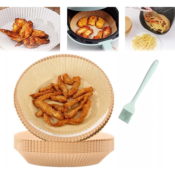 Air Fryer Disposable Paper Liner, 100pcs Cooking Paper for Air Fryer, Parchment Paper for Air Fryer Will Not Curl or Burn, Non-Stick & Comes in Convenient Packaging (Natural,6.3In /100pcs)