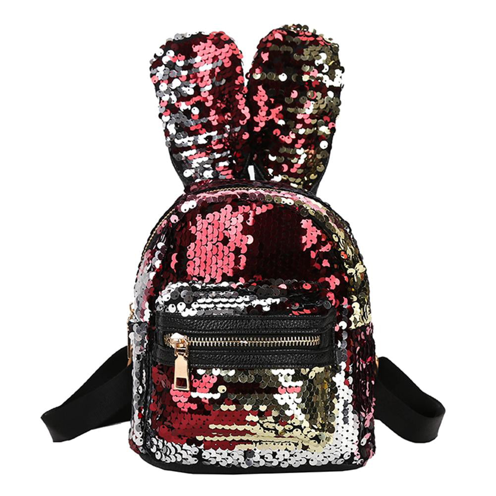 Tuankay 3pcs/Set Women Rabbit Ears Mini Sequins Backpack Party Clutch Shoulder Bags 