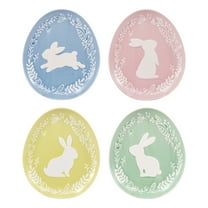 Bico Pastel Color Bunny Stoneware Salad Plates Set, Microwave & Dishwasher Safe, for Easter, Spring