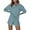 Blue, variant on Abomasnow Lounge Sets for Women 2 Piece Ribbed Knit Pajama Outfits Casual Long Sleeve Lapel Tops and Drawstring Shorts