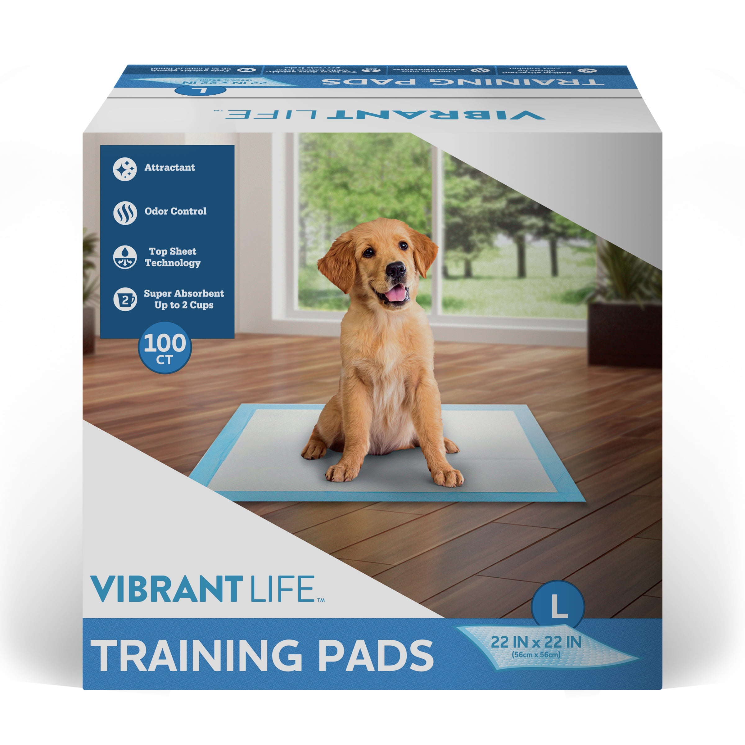 (8 pack) Vibrant Life Dog Potty Training Pads Large 5 -Layer Absorbent Pet Training Pads 7.48 in x 9.64 in 100 Count 1 Pack