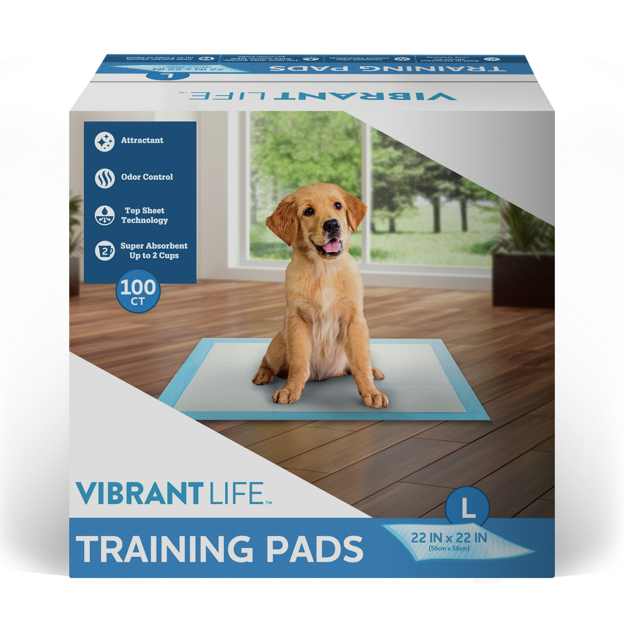 Vibrant Life Training Pads Super Absorbent, Leak Proof, & Fast Dry Dog and Puppy Pee Pads L 22 in x 22 in, 100 Count