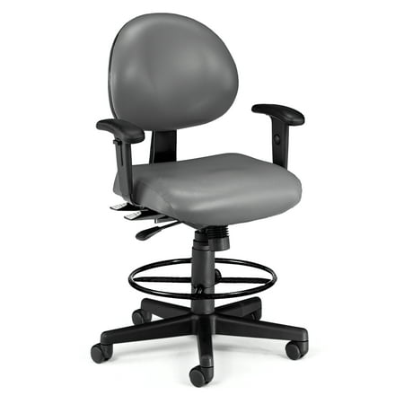 OFM 241-VAM-AADK 24 Hour Ergonomic Task Chair with Arms and Drafting Kit, Antimicrobial Vinyl, Mid Back, Charcoal