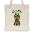 thumbnail image 2 of Happy St. Patrick’s Day Yorkshire Terrier with Green Hat Shamrocks Rainbow Canvas Tote Bag Yorkie Dog Lover Gifts Reusable Shopping Grocery Bag - 03007, 2 of 5