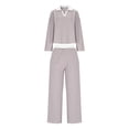 thumbnail image 4 of YueHuiYing Women's 2 Piece Sets Striped Long Sleeve Collared Tops Shirt Wide Leg Pants Matching Set, 4 of 9