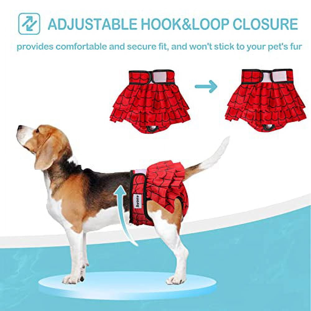 Avont 3 Pack Washable Dog Diapers Female, Reusable Dog Period Diapers Cover, Female Dog Diapers for Heat Cycle, Incontinence, Girl Dog Diapers Dress -Red/Blue/White