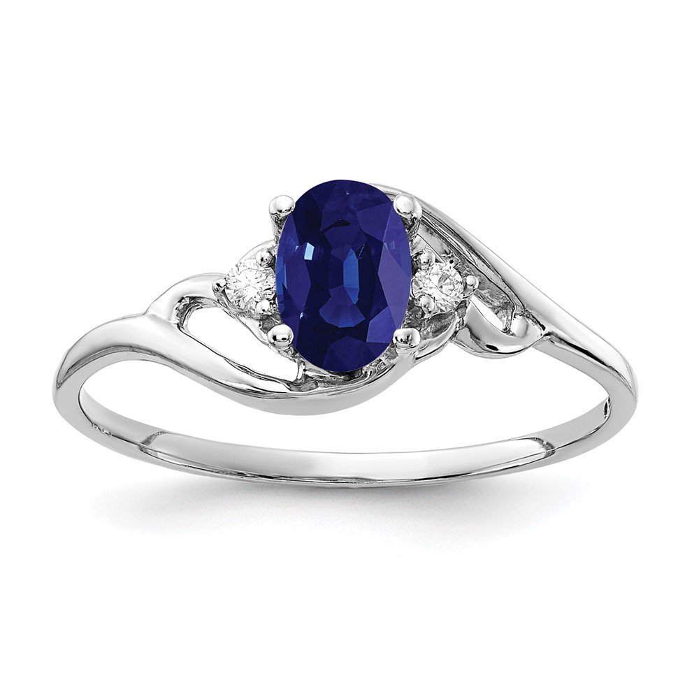 14k White Gold Ring Gemstone Womens Diamond 0.034 ct 0.65 6x4mm Oval Sapphire AA