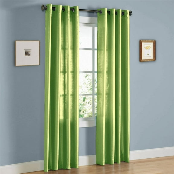 1 PANEL Nancy SOLID LIME GREEN SEMI SHEER WINDOW FAUX SILK ANTIQUE BRONZE GROMMETS CURTAIN DRAPES 55 WIDE X 84" LENGTH