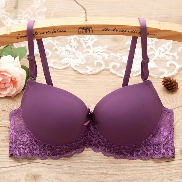 Sujetador push up de mujer, fino y mediano, de color liso, sexy, de encaje brillante