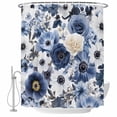 thumbnail image 2 of Blue Flower Waterproof Fabric Shower Curtain,Vintage Ink Rose Floral Spring Botanical Waterproof Fabric Shower Curtain for Bathroom Curtains Bathtubs Shower Curtains with 12 Hooks Extra Long 72x96, 2 of 8