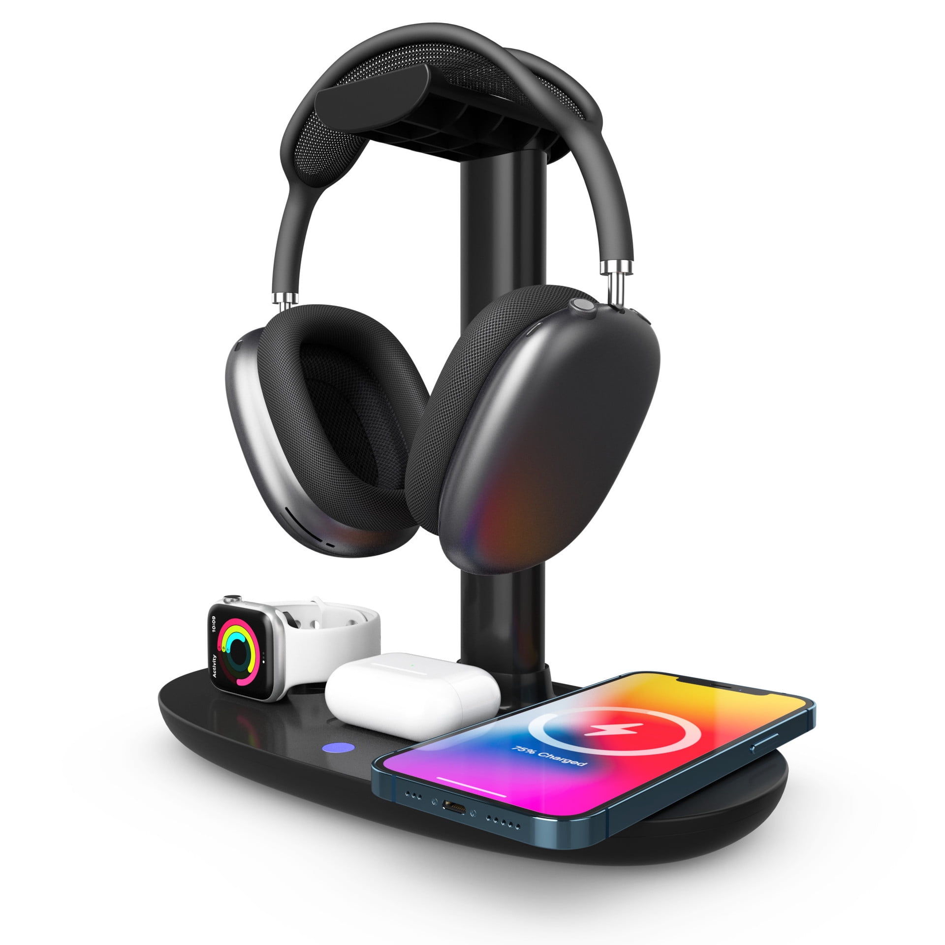 4-in-1 Wireless Charger for AirPods Max, Phone, Smartwatch & Earbuds – Compact & Portable, white