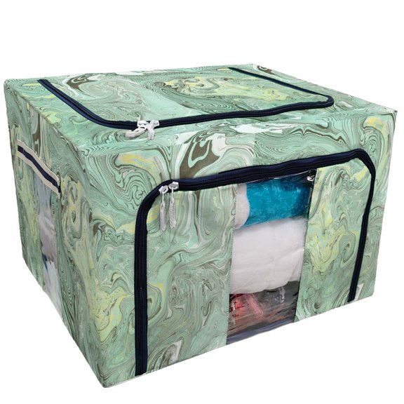 ECZJNT Ink marble texture Storage Bag Clear Window Storage Bins Boxes Large Capacity Foldable Stackable Organizer With Steel Metal Frame For Bedding,Clothes,Closets, Bedrooms