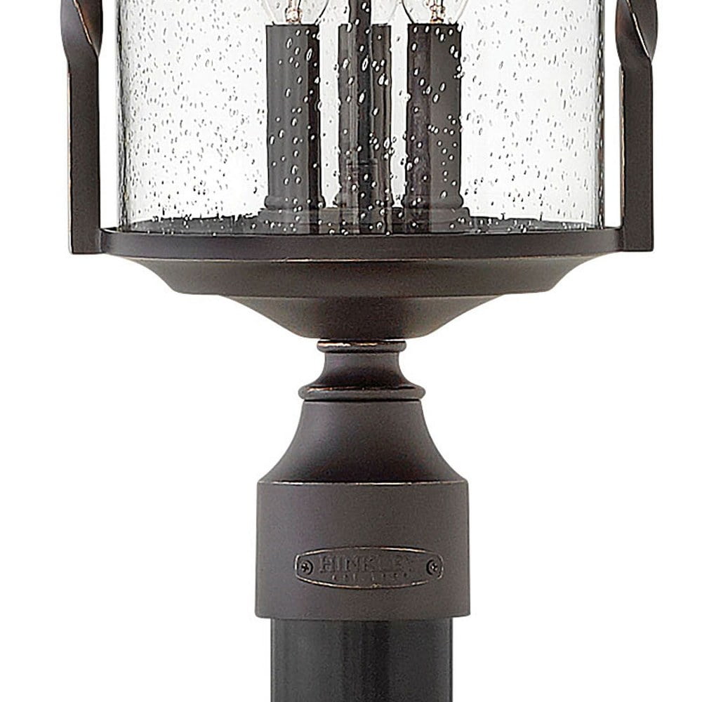 3 Light Large Outdoor Post Top or Pier Mount Lantern in Rustic Style 12 inches Wide By 23.75 inches High-Olde Black Finish-Clear Seedy Glass Color